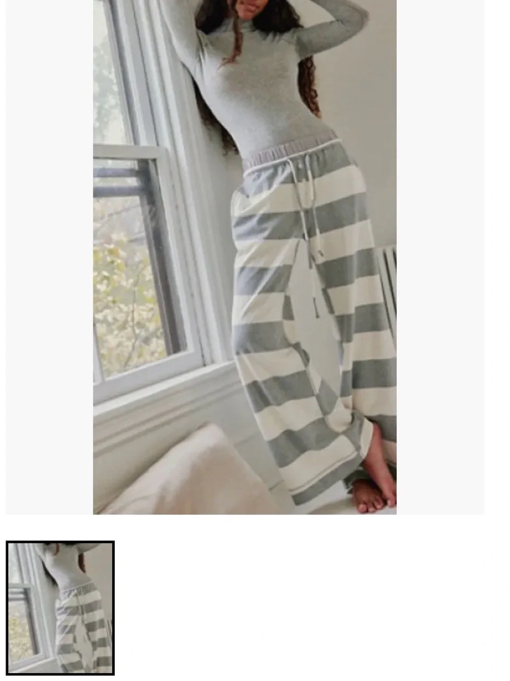 Free People Gray & White Striped Wide-Leg Maxi Pants